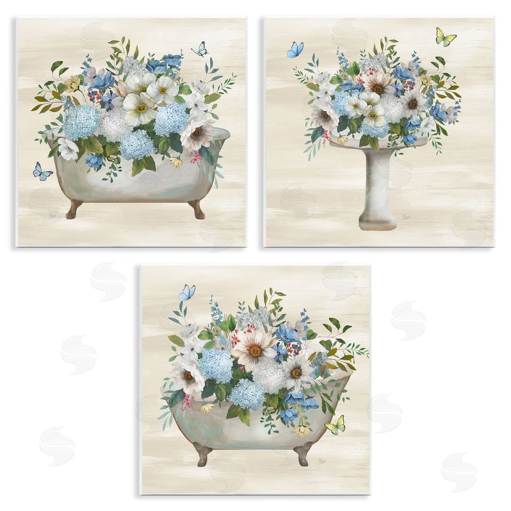 Nan Country Flower Bathroom Wooden Wall Plaque Art Print