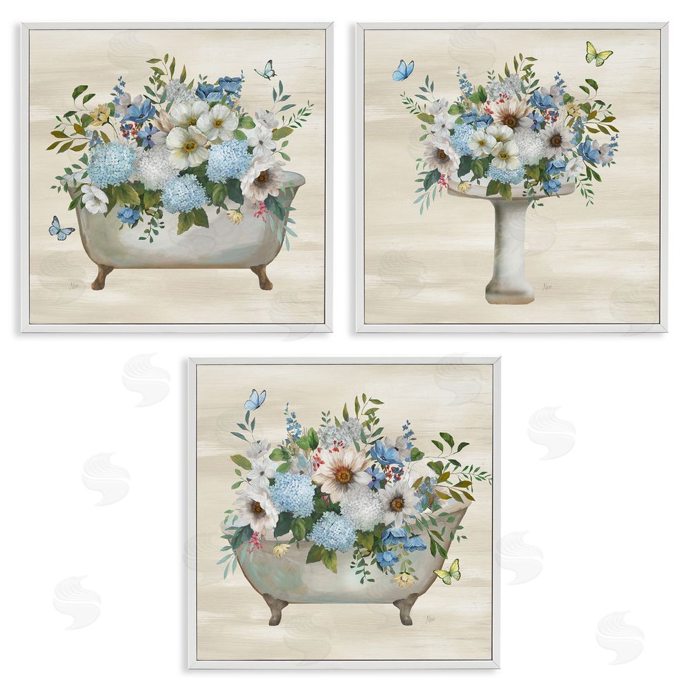 Nan Country Flower Bathroom White Framed Giclee Wall Art Print