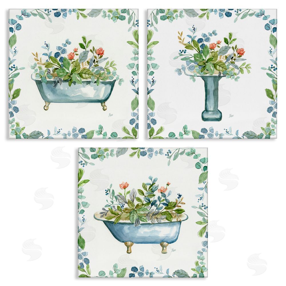 Nan Watercolor Floral Bathroom Canvas Wall Art Print