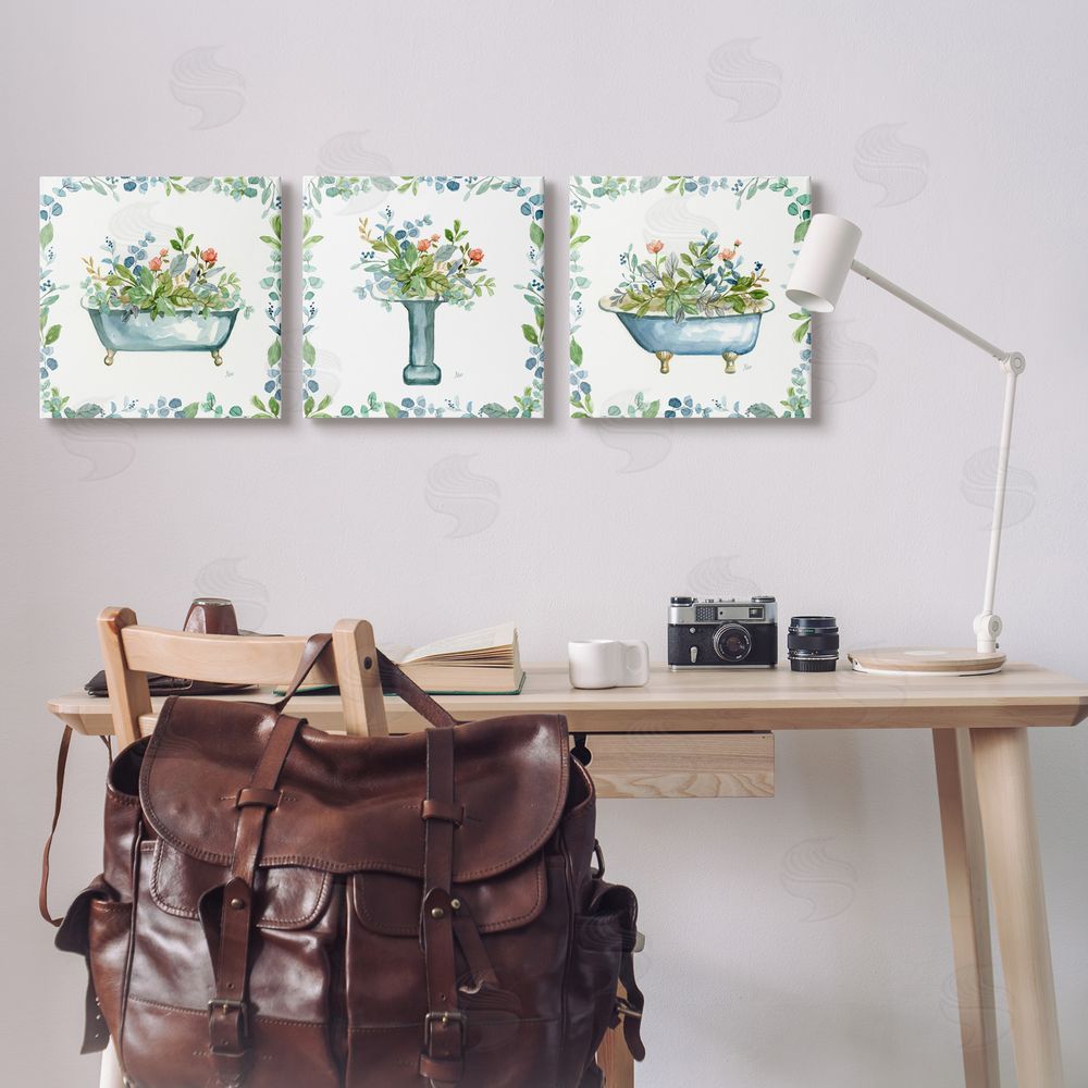Nan Watercolor Floral Bathroom Canvas Wall Art Print in Room