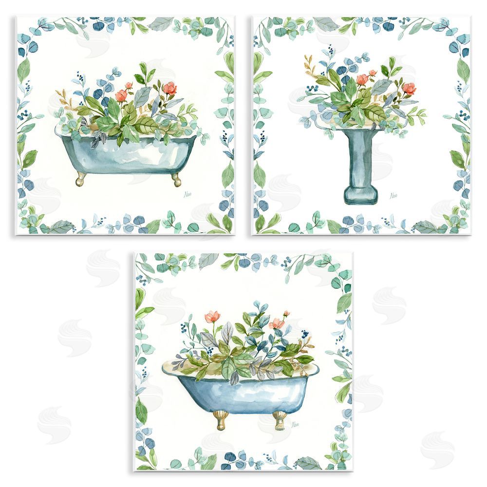 Nan Watercolor Floral Bathroom Wooden Wall Plaque Art Print