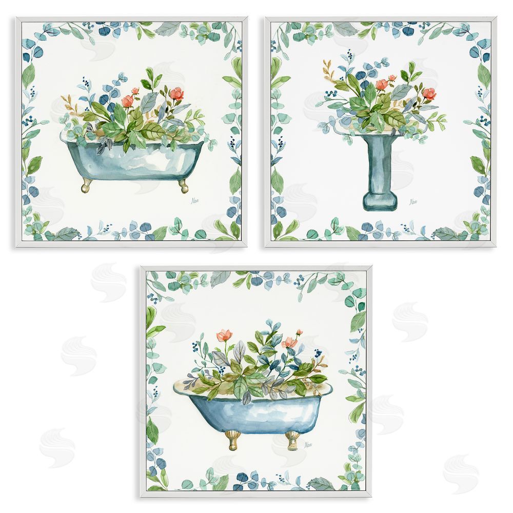 Nan Watercolor Floral Bathroom White Framed Giclee Wall Art Print