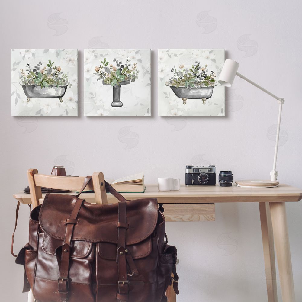 Nan Grey Bathroom Florals Canvas Wall Art Print in Room
