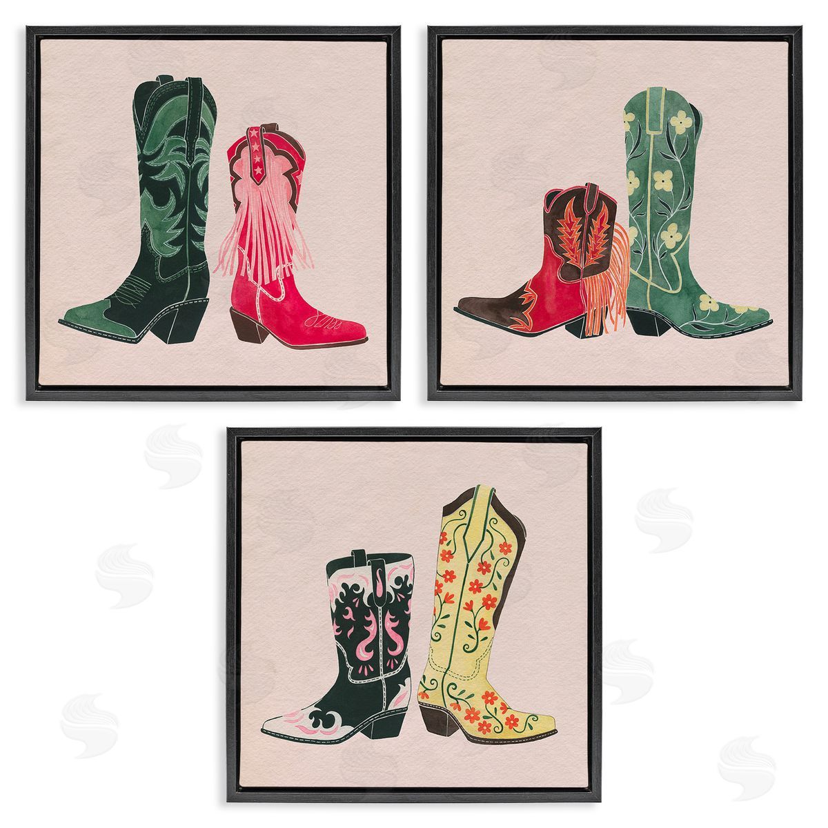 Grace Popp Trendy Cowgirl Boots Black Floating Frame Canvas Wall Art Print