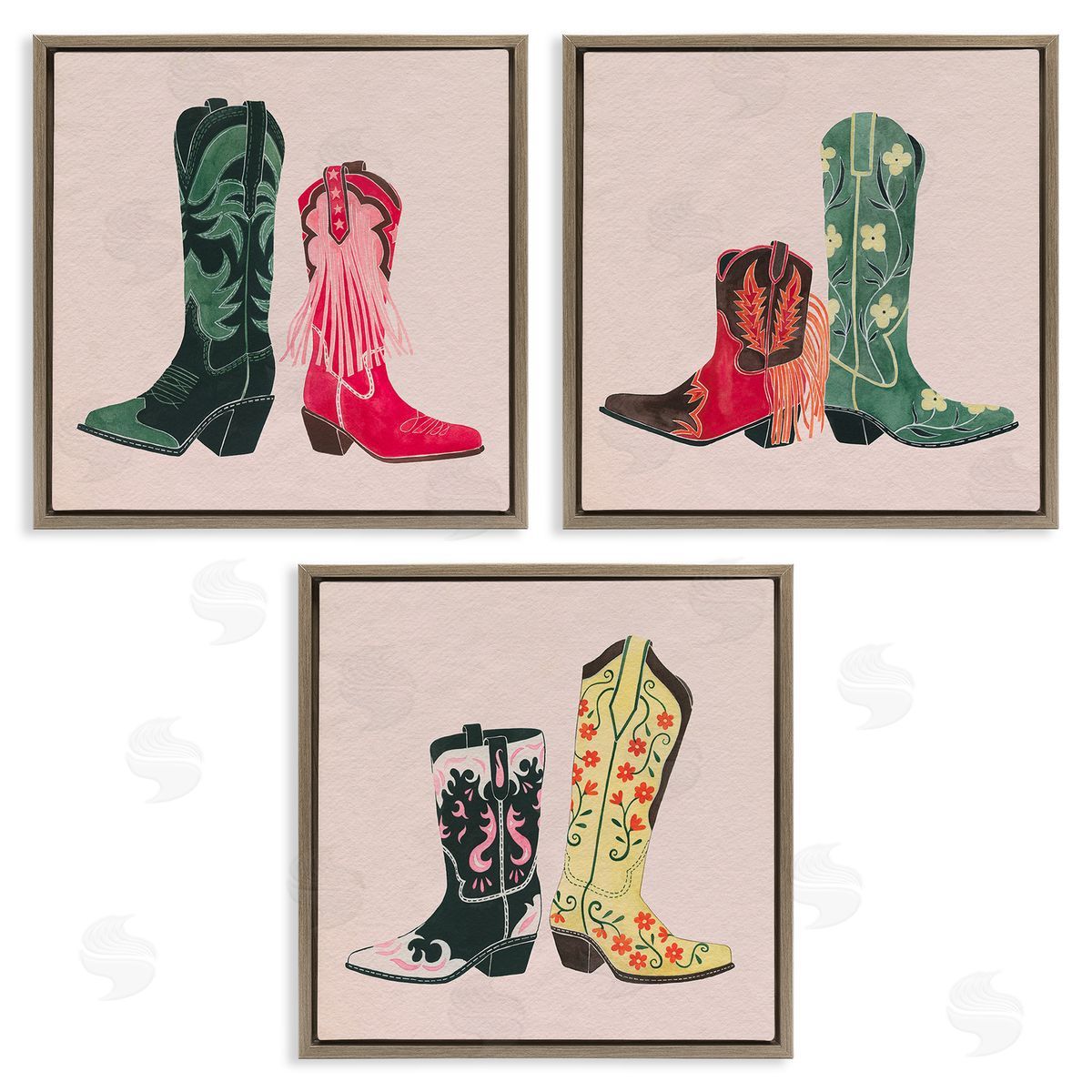 Grace Popp Trendy Cowgirl Boots Brown Floating Frame Canvas Wall Art Print