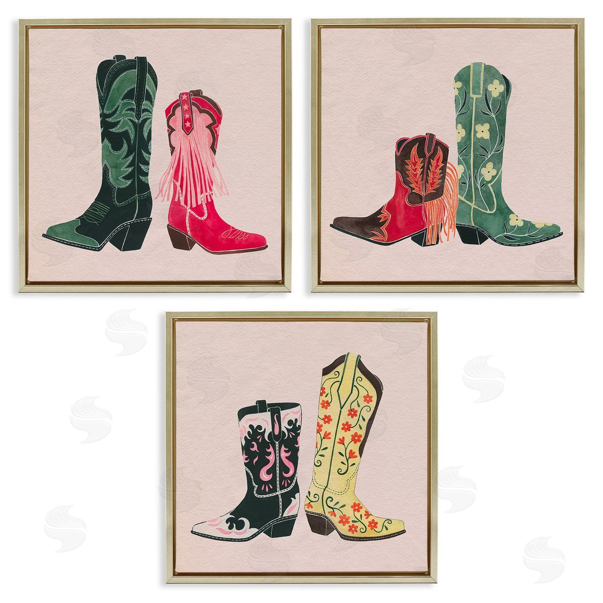 Grace Popp Trendy Cowgirl Boots Gold Floating Frame Canvas Wall Art Print