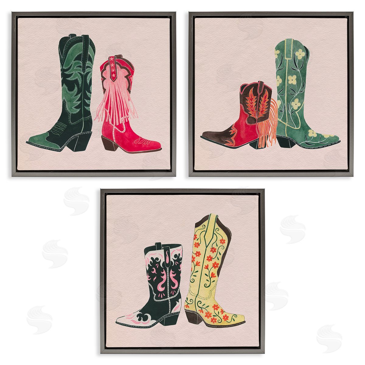 Grace Popp Trendy Cowgirl Boots Gray Floating Frame Canvas Wall Art Print