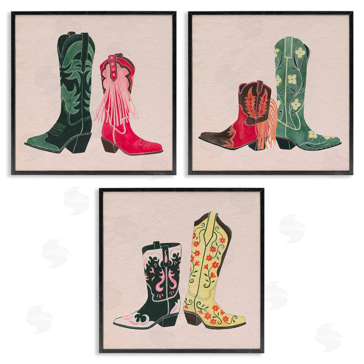Grace Popp Trendy Cowgirl Boots Black Framed Giclee Wall Art Print