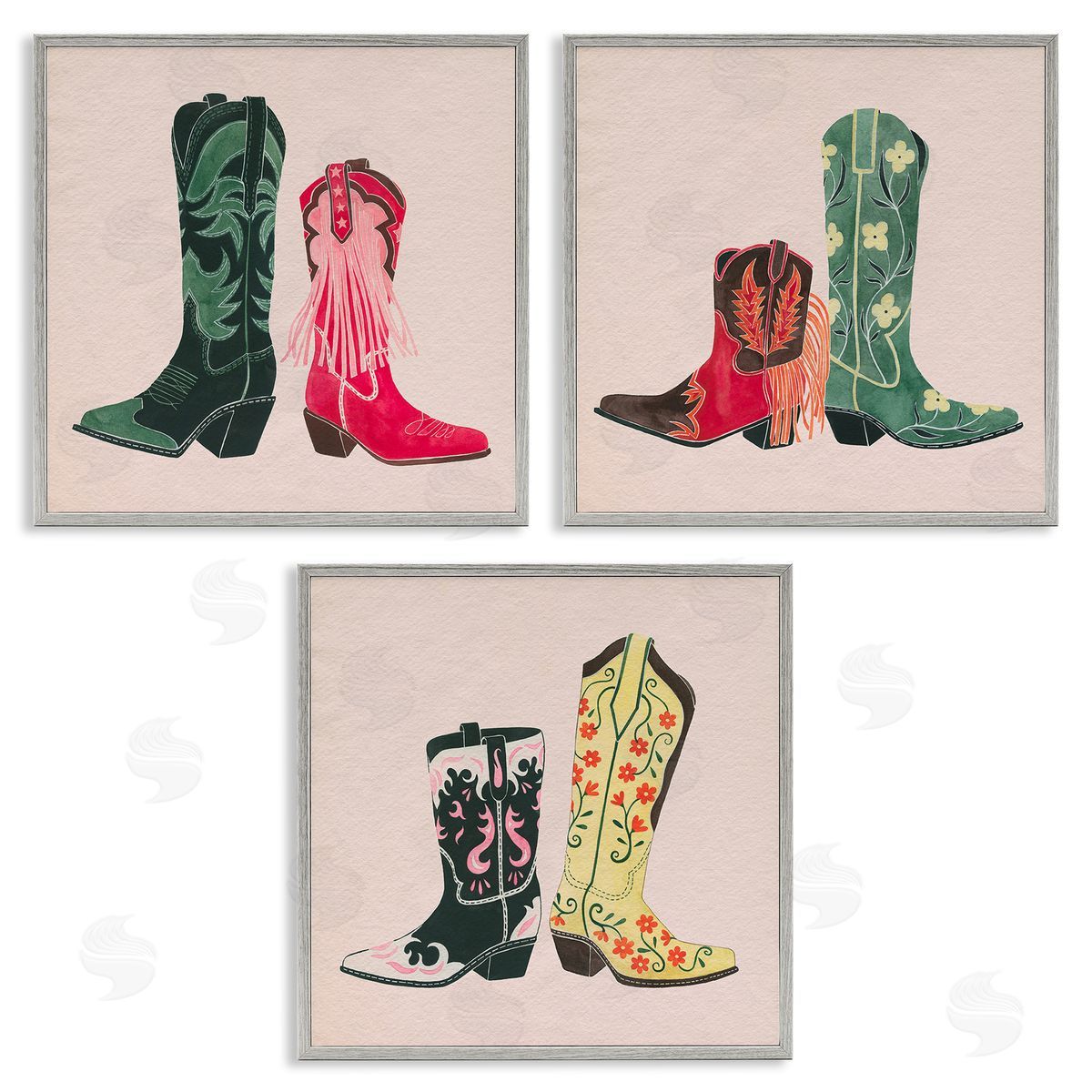 Grace Popp Trendy Cowgirl Boots Gray Framed Giclee Wall Art Print
