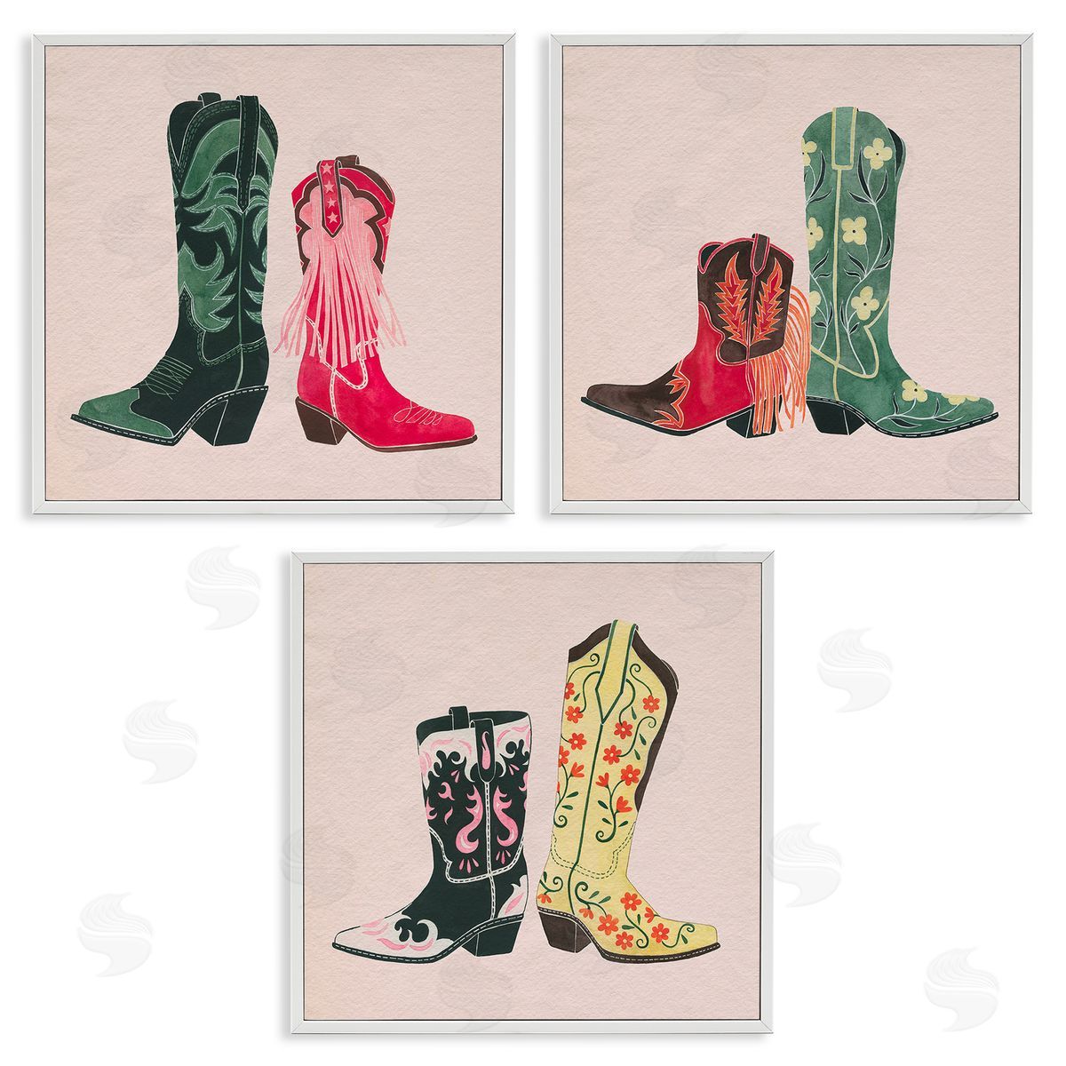 Grace Popp Trendy Cowgirl Boots White Framed Giclee Wall Art Print
