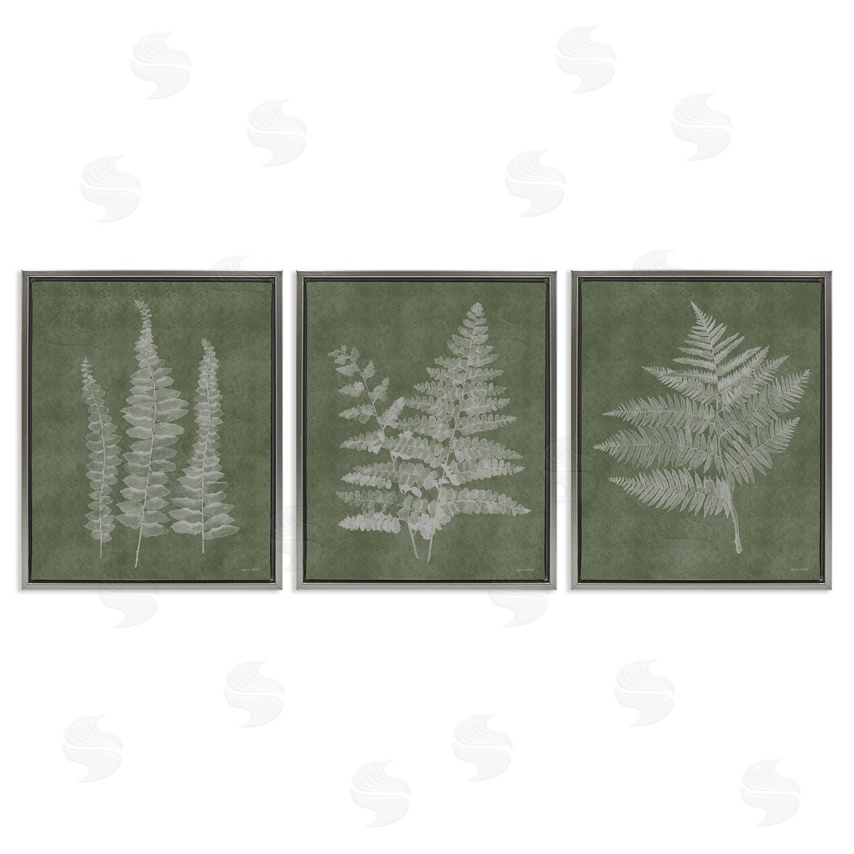 Annie LaPoint Vintage Fern Silhouettes Gray Floating Frame Canvas Wall Art Print