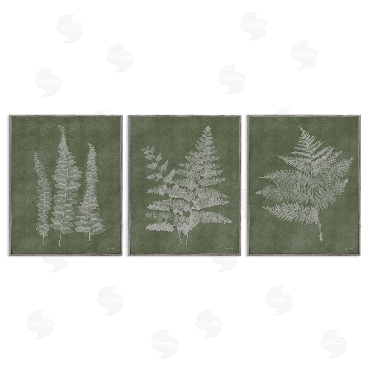 Annie LaPoint Vintage Fern Silhouettes Gray Framed Giclee Wall Art Print