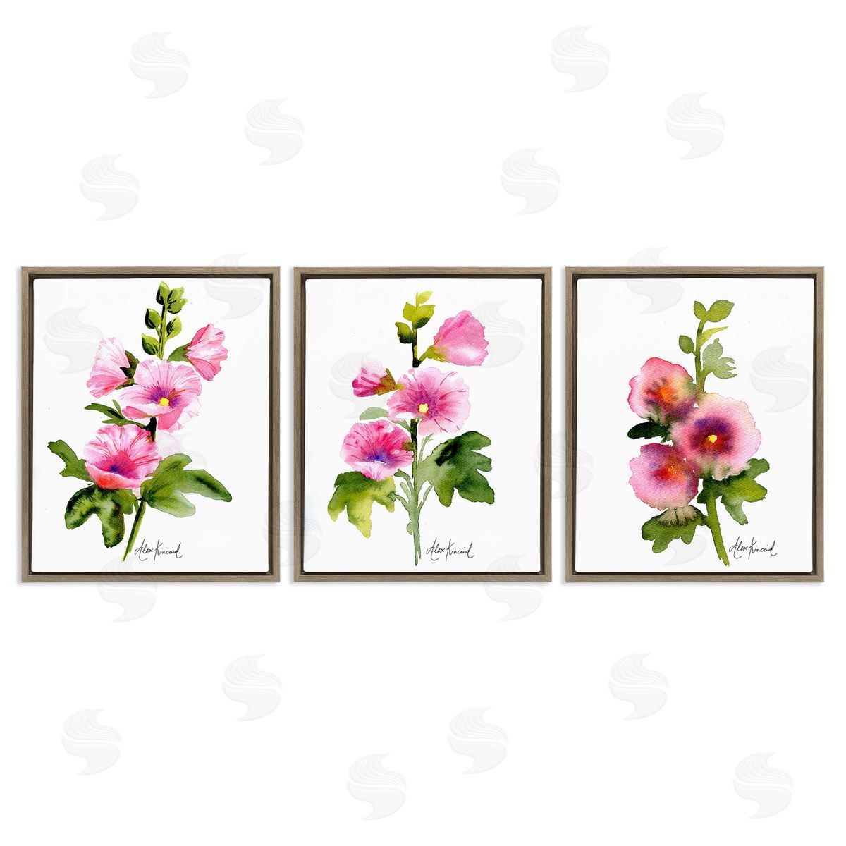 Alexandria Gilbert Kincaid Pink Flower Watercolors Brown Floating Frame Canvas Wall Art Print