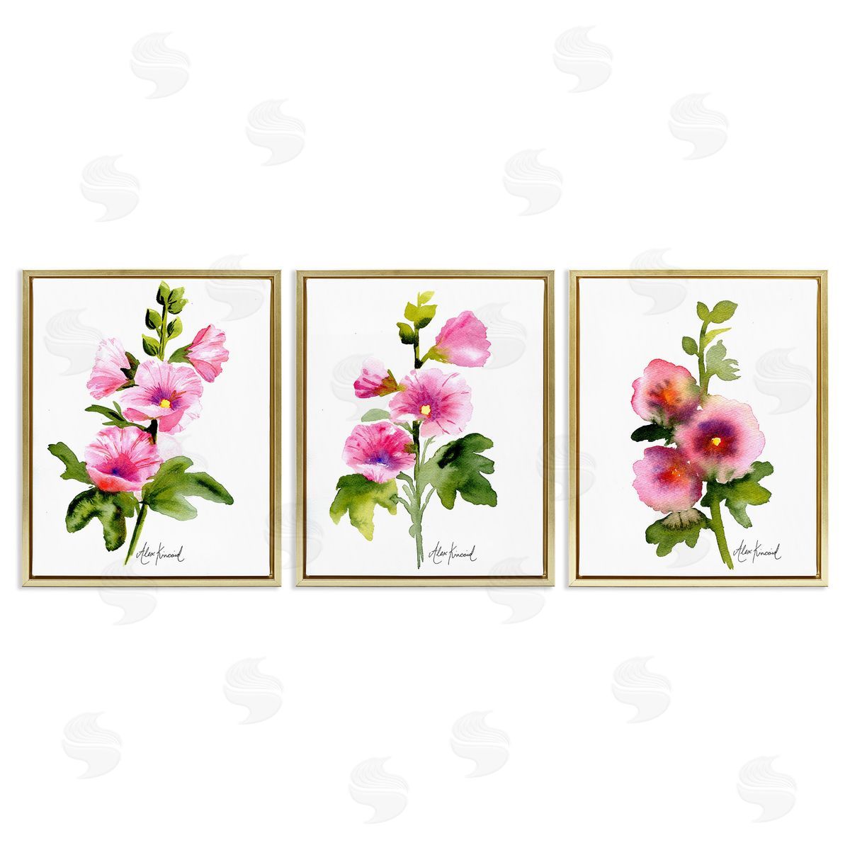 Alexandria Gilbert Kincaid Pink Flower Watercolors Gold Floating Frame Canvas Wall Art Print