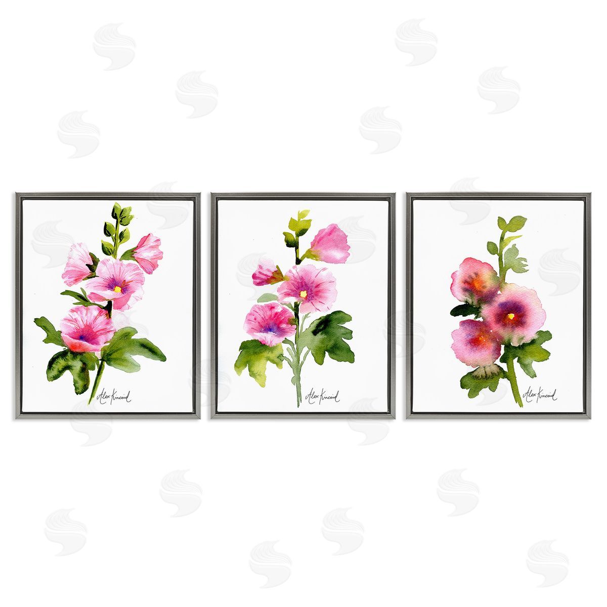 Alexandria Gilbert Kincaid Pink Flower Watercolors Gray Floating Frame Canvas Wall Art Print