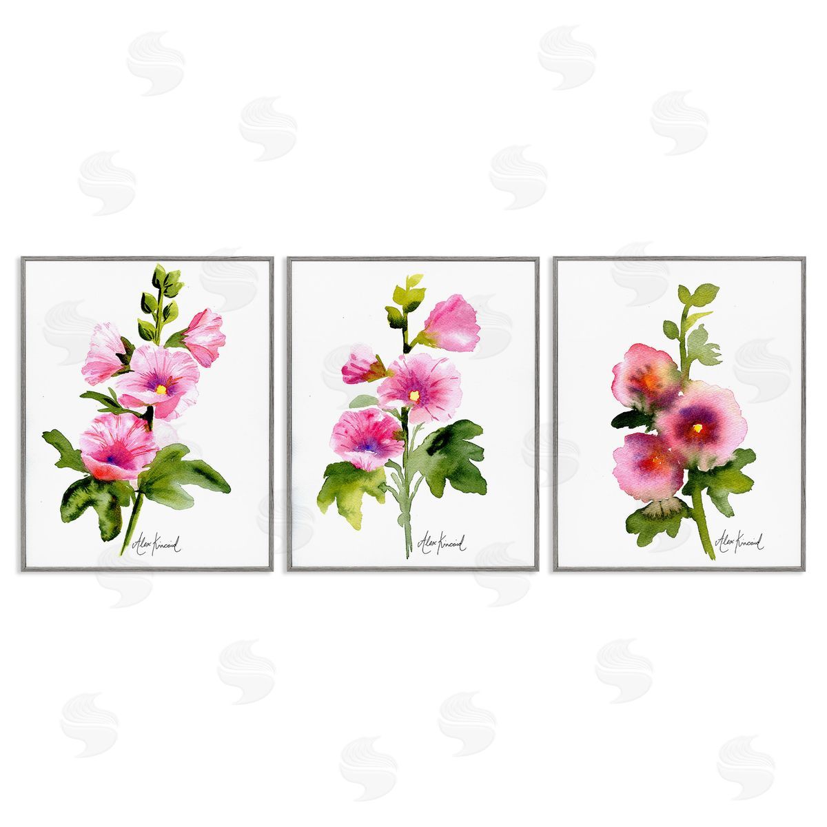 Alexandria Gilbert Kincaid Pink Flower Watercolors Gray Framed Giclee Wall Art Print