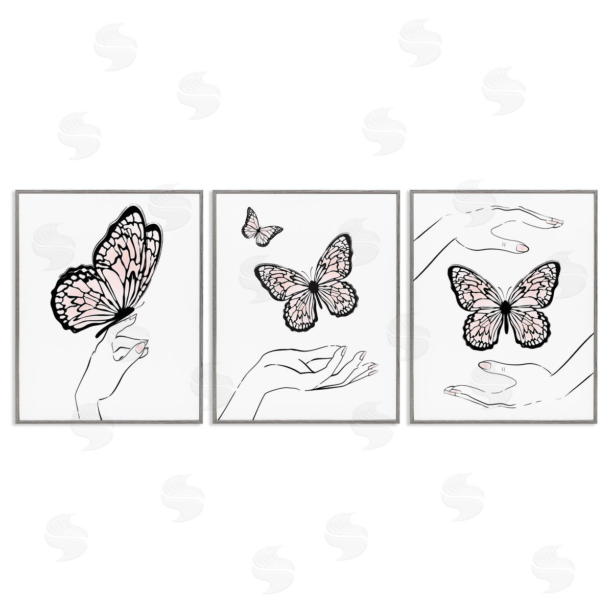 Martina Pavlova Hands with Butterflies Gray Framed Giclee Wall Art Print