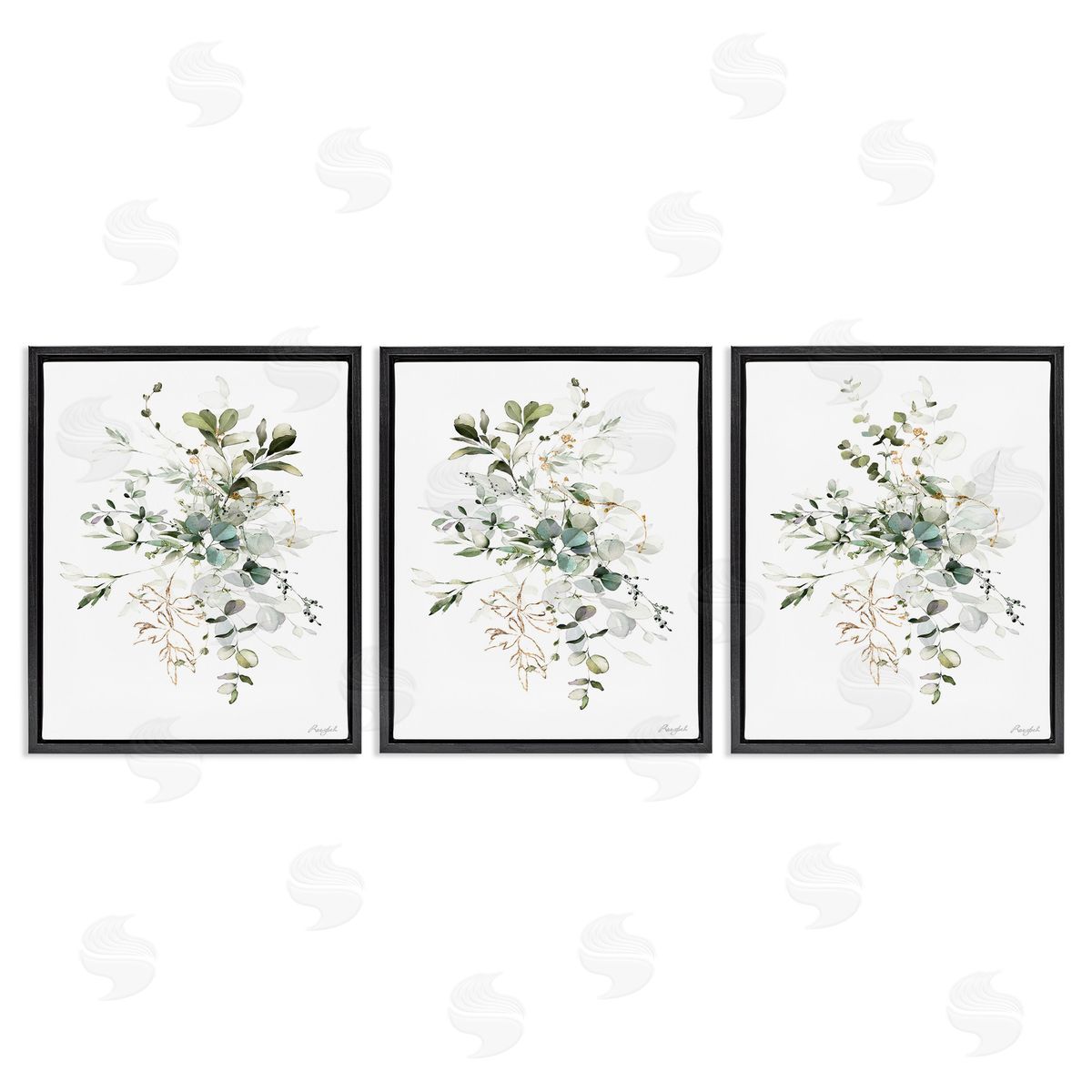 Roozbeh Herbal Botanicals Pattern Black Floating Frame Canvas Wall Art Print