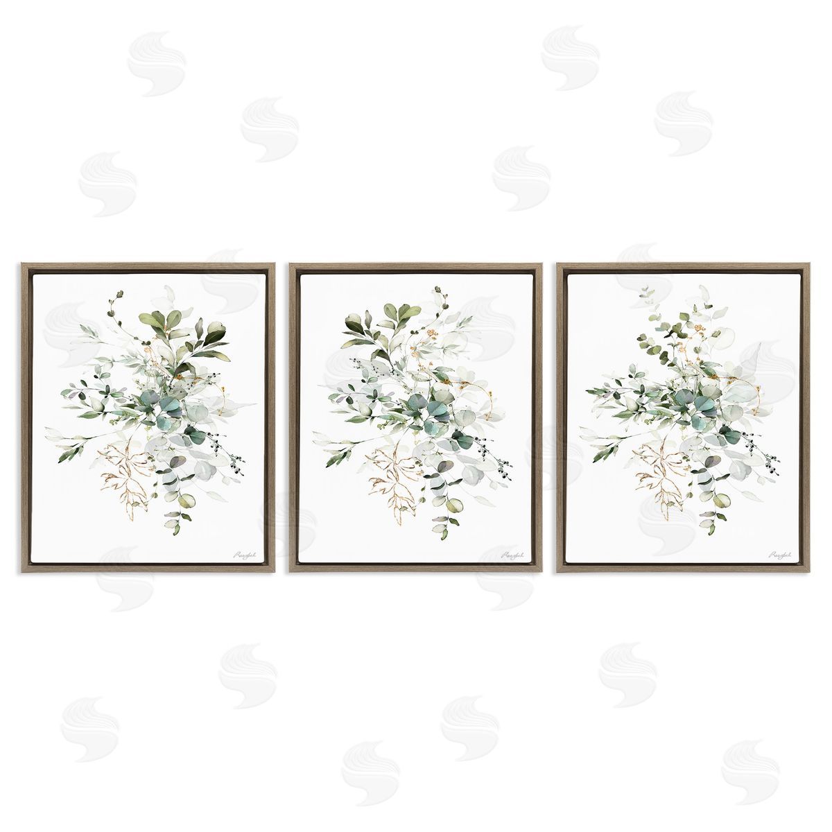 Roozbeh Herbal Botanicals Pattern Brown Floating Frame Canvas Wall Art Print