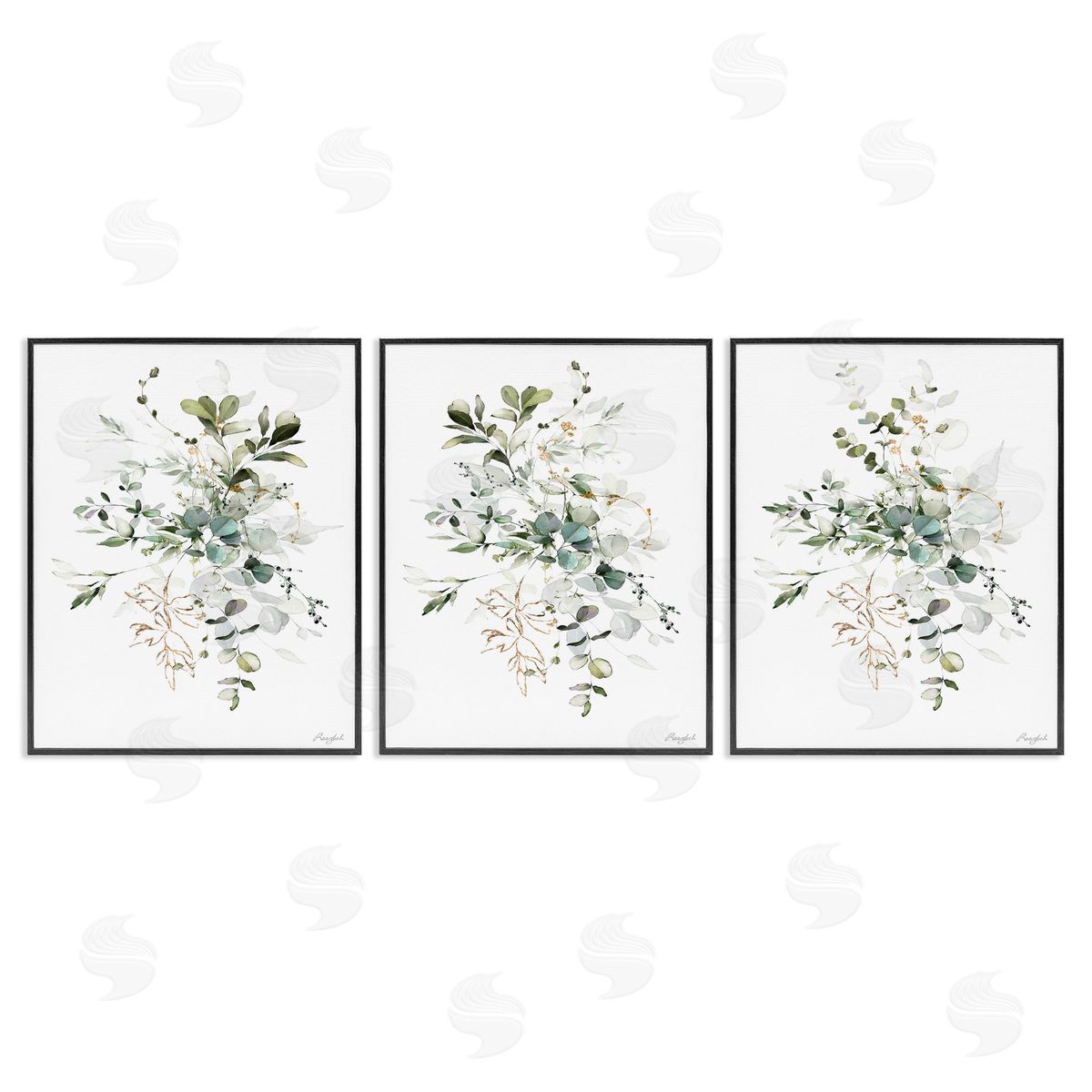 Roozbeh Herbal Botanicals Pattern Black Framed Giclee Wall Art Print
