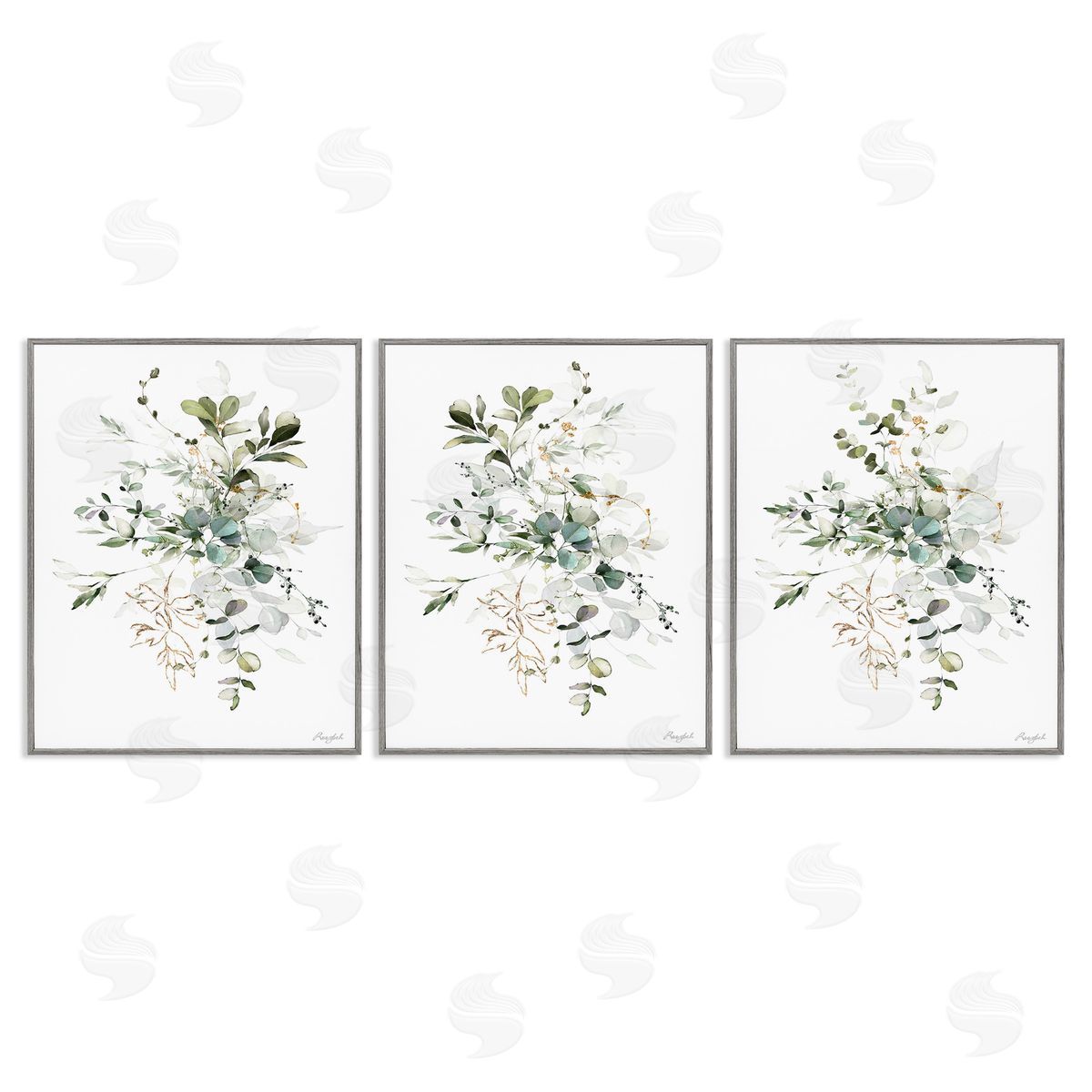 Roozbeh Herbal Botanicals Pattern Gray Framed Giclee Wall Art Print