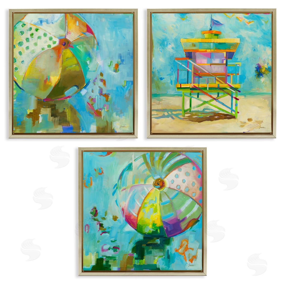 Liz Jardine Abstract Beach Scenes Gold Floating Frame Canvas Wall Art Print