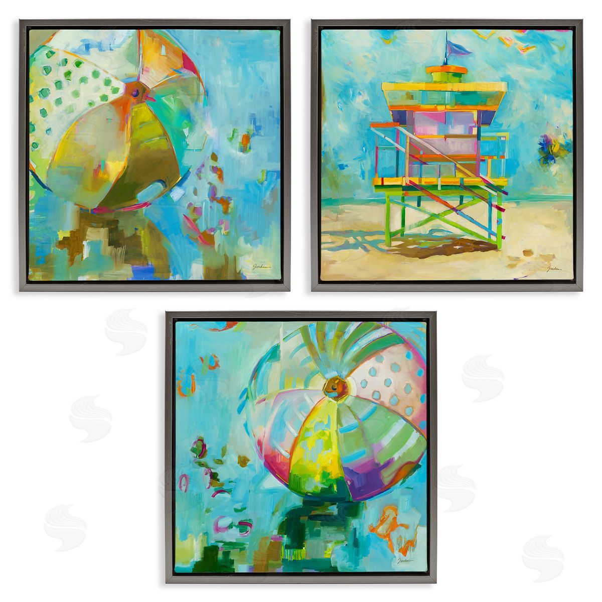 Liz Jardine Abstract Beach Scenes Gray Floating Frame Canvas Wall Art Print