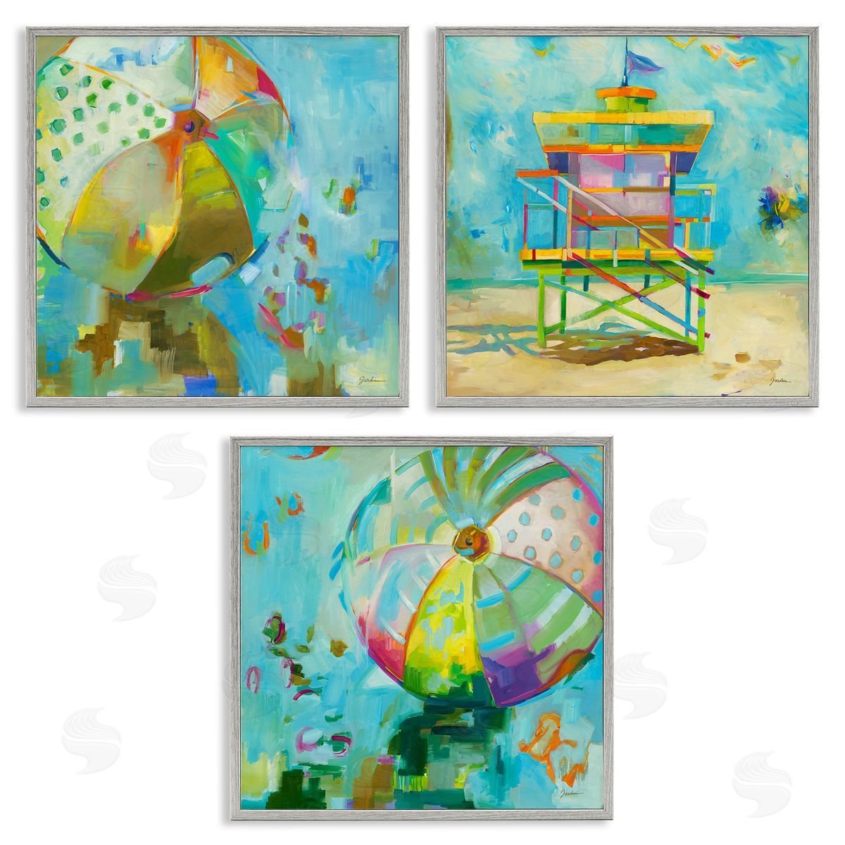 Liz Jardine Abstract Beach Scenes Gray Framed Giclee Wall Art Print
