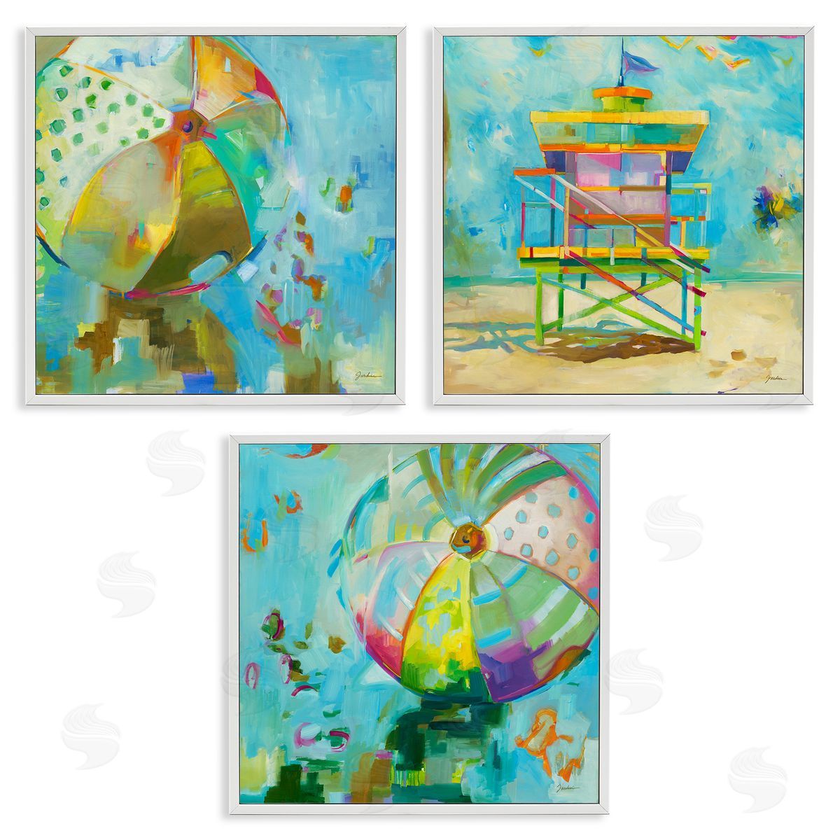 Liz Jardine Abstract Beach Scenes White Framed Giclee Wall Art Print