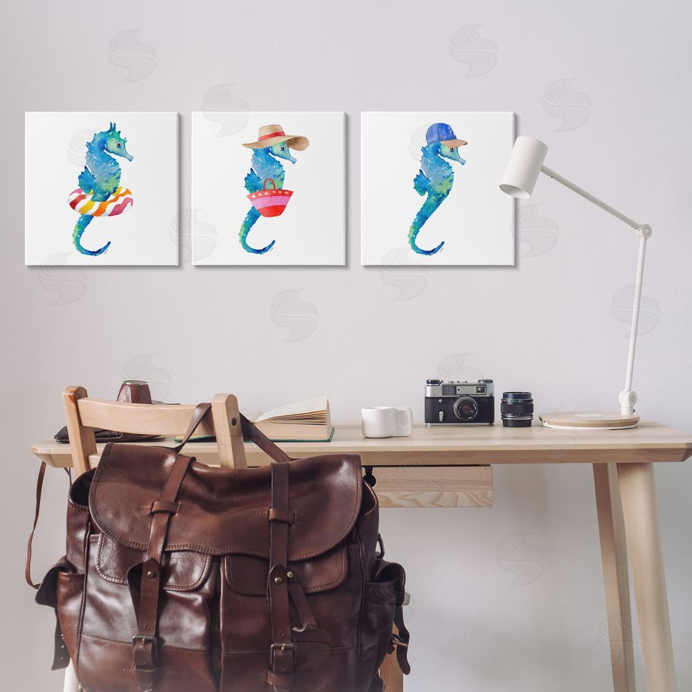 Lanie Loreth Fun Beach Ready Seahorses Canvas Wall Art Print in Room