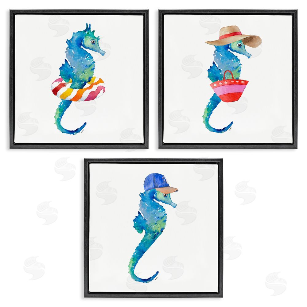 Lanie Loreth Fun Beach Ready Seahorses Black Floating Frame Canvas Wall Art Print
