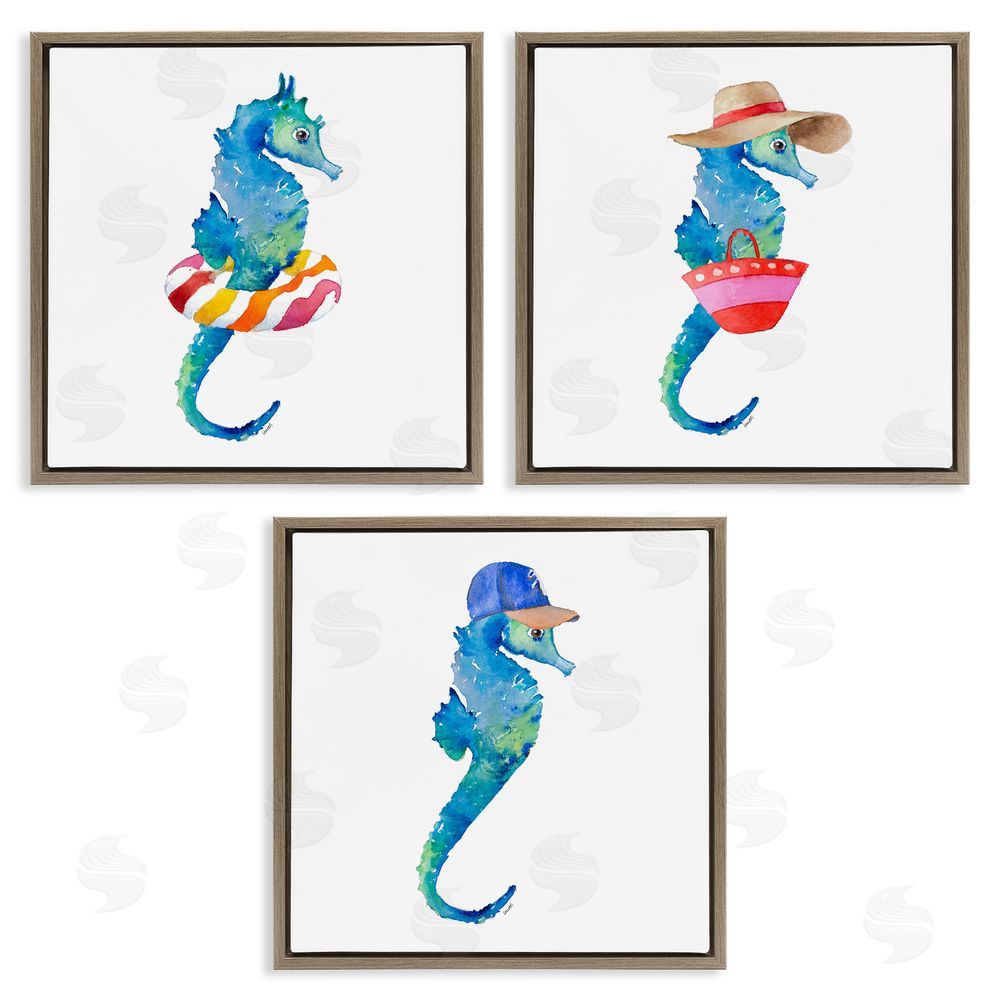 Lanie Loreth Fun Beach Ready Seahorses Brown Floating Frame Canvas Wall Art Print