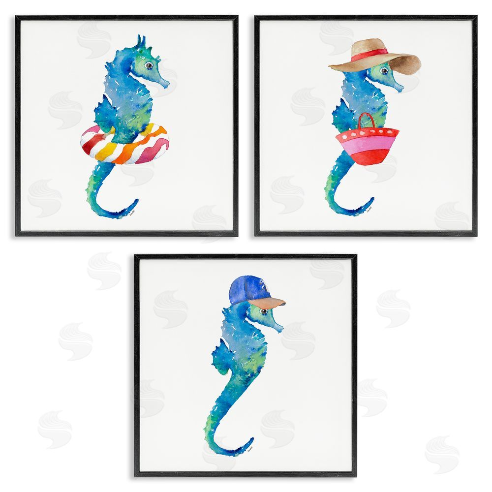 Lanie Loreth Fun Beach Ready Seahorses Black Framed Giclee Wall Art Print