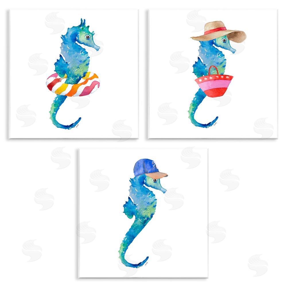 Lanie Loreth Fun Beach Ready Seahorses Wooden Wall Plaque Art Print