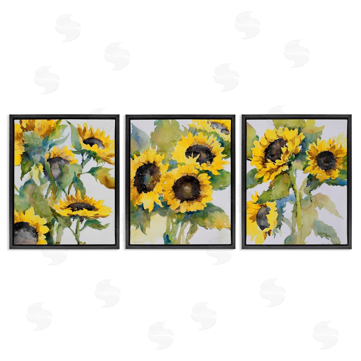 Blooming Country Sunflowers Black Floating Frame Canvas Wall Art, Home Decor by Theresa Troise Heidel