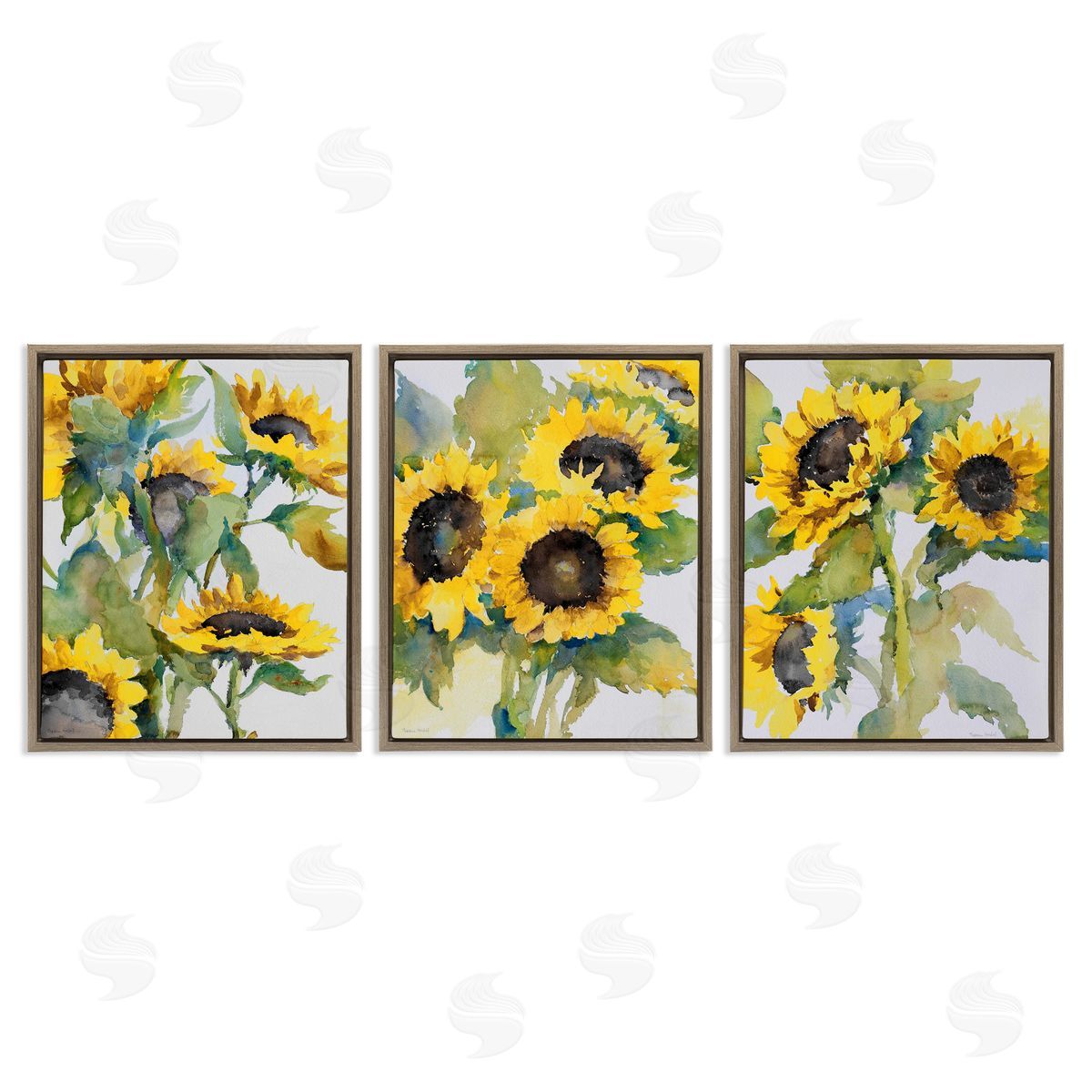 Blooming Country Sunflowers Brown Floating Frame Canvas Wall Art, Home Decor by Theresa Troise Heidel