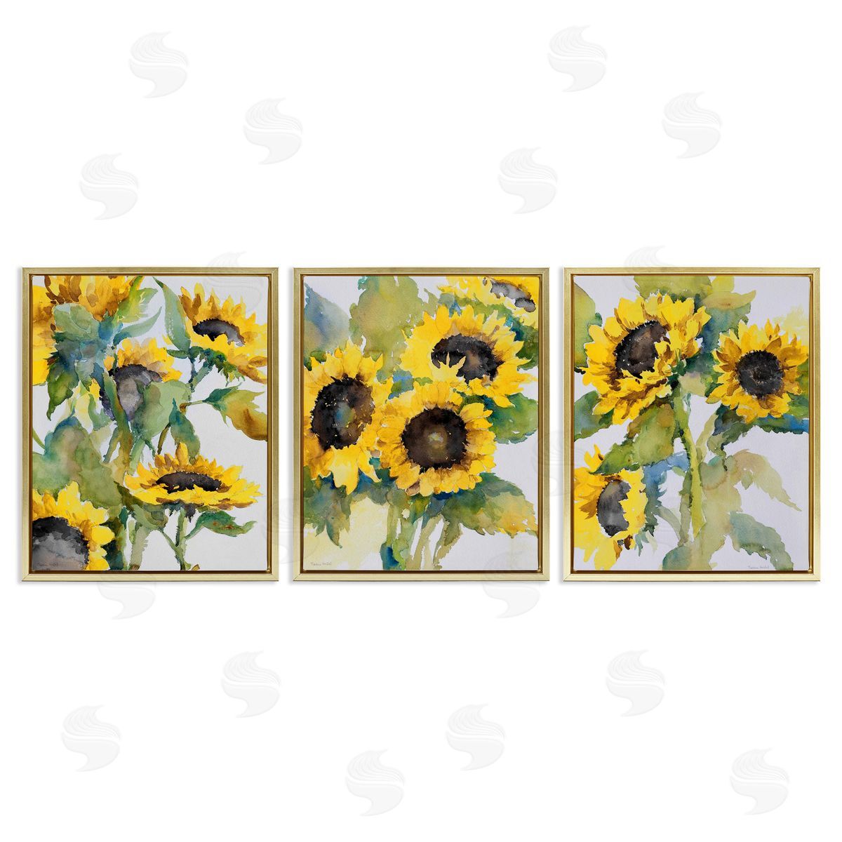 Blooming Country Sunflowers Gold Floating Frame Canvas Wall Art, Home Decor by Theresa Troise Heidel