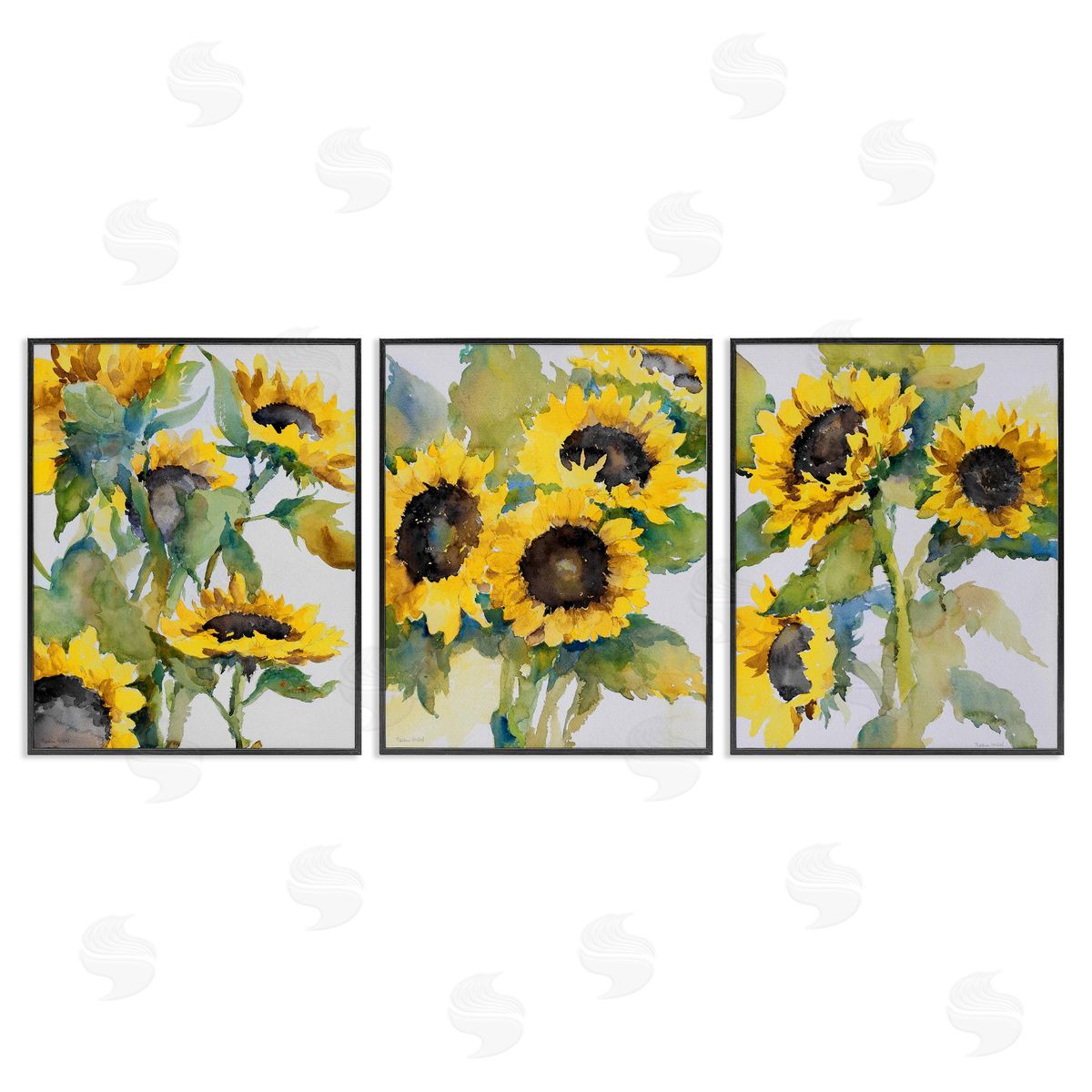 Blooming Country Sunflowers Black Frame Print Wall Art, Home Decor by Theresa Troise Heidel