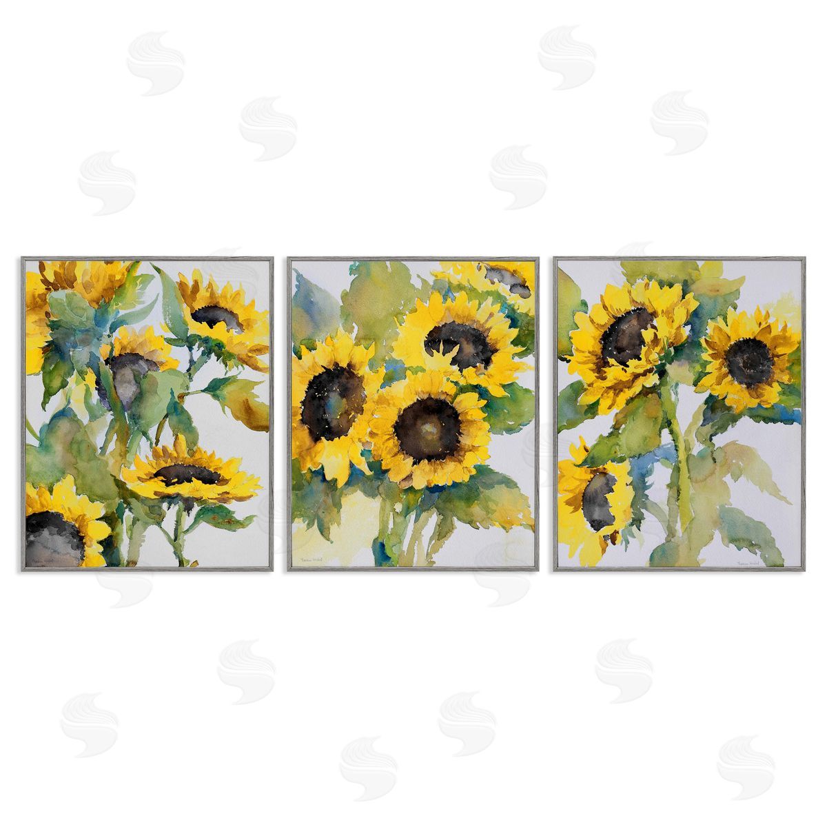 Blooming Country Sunflowers Grey Frame Print Wall Art, Home Decor by Theresa Troise Heidel