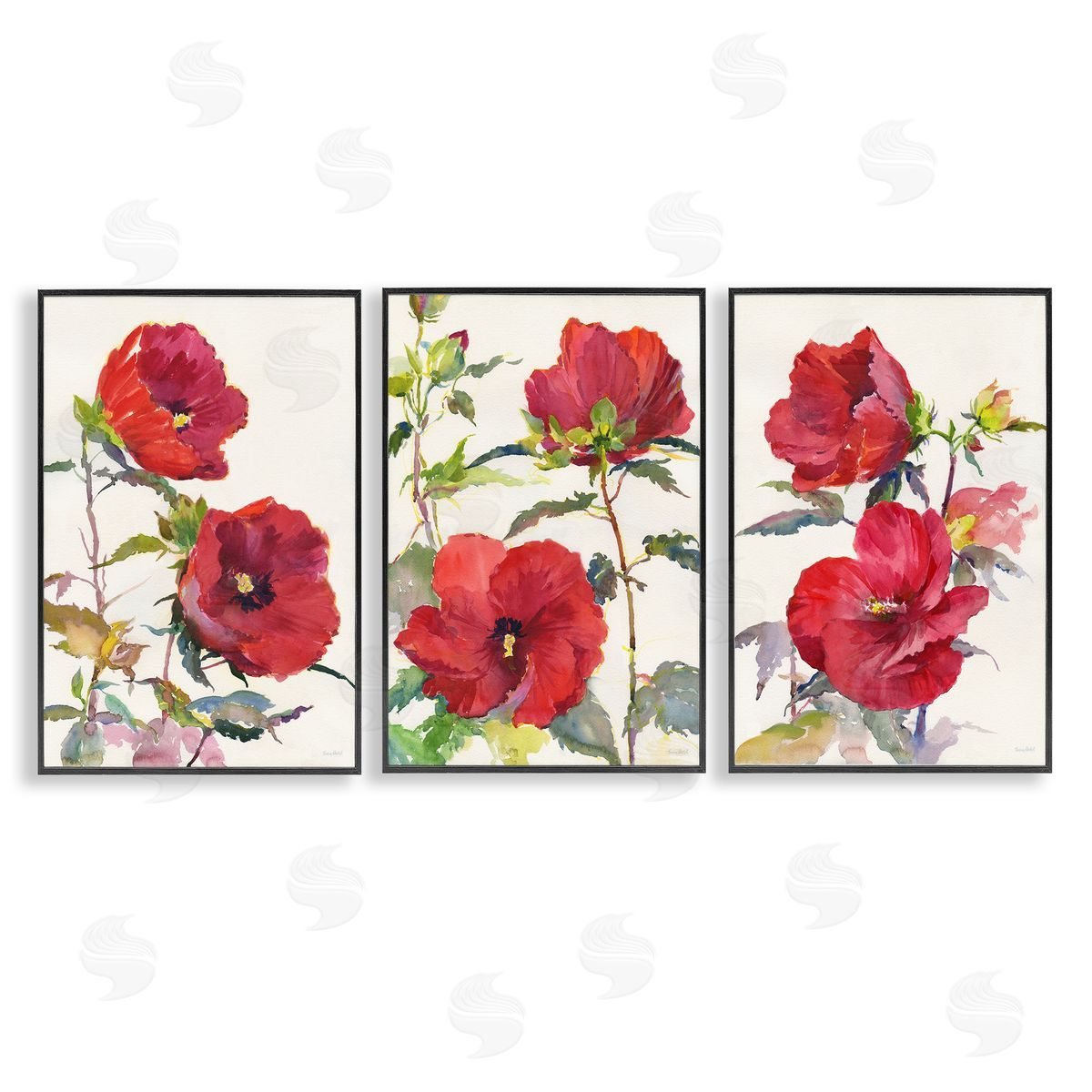 Traditional Red Poppies Black Frame Print Wall Art, Home Decor by Theresa Troise Heidel