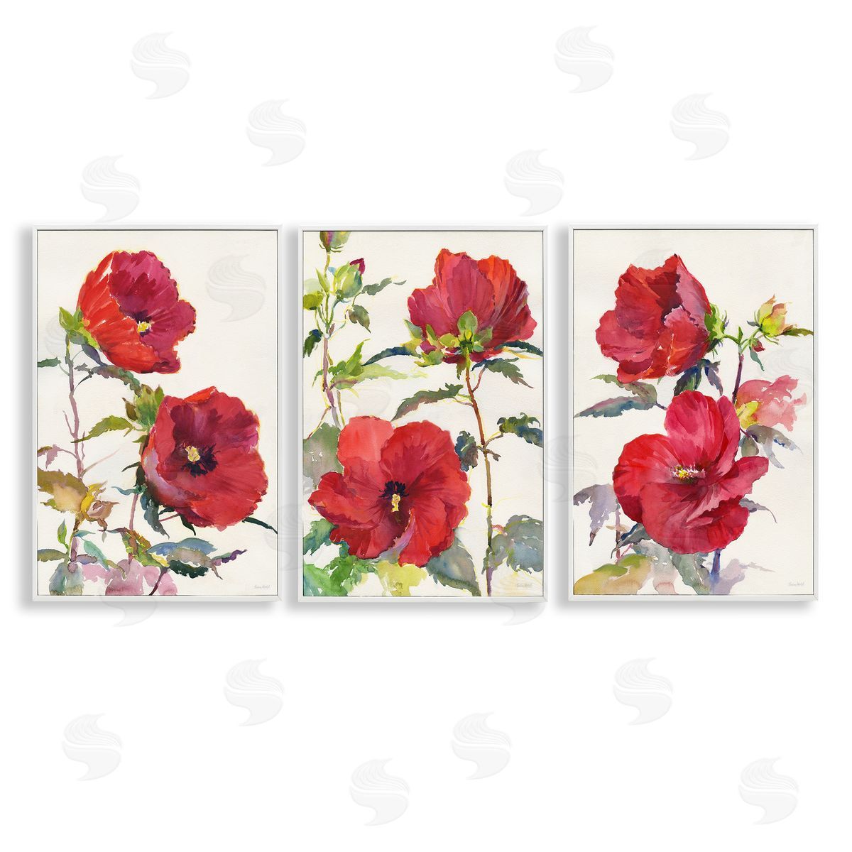 Traditional Red Poppies White Frame Print Wall Art, Home Decor by Theresa Troise Heidel