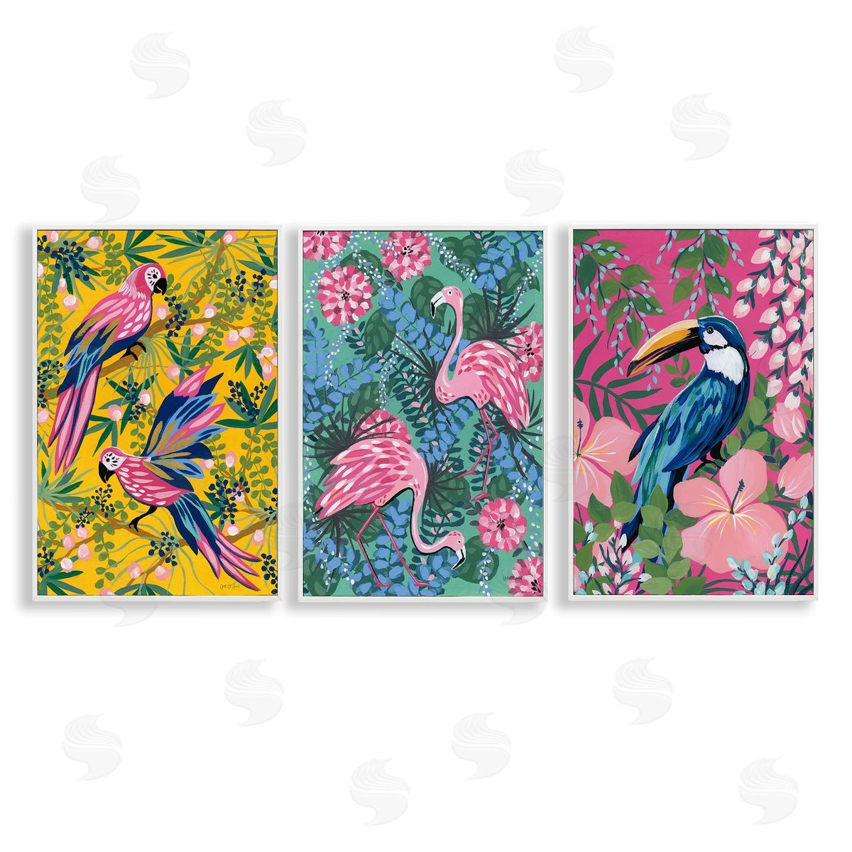 Tropical Birds & Botanicals White Frame Print Wall Art, Home Decor by Yvette St. Amant