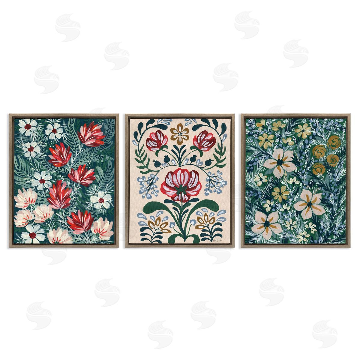 Boho Folksy Florals Brown Floating Frame Canvas Wall Art, Home Decor by Yvette St. Amant