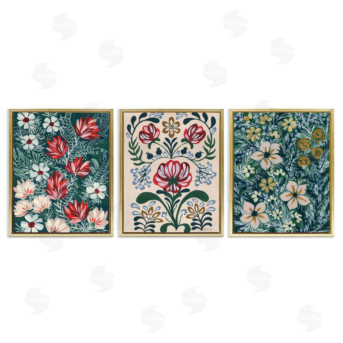 Boho Folksy Florals Gold Floating Frame Canvas Wall Art, Home Decor by Yvette St. Amant