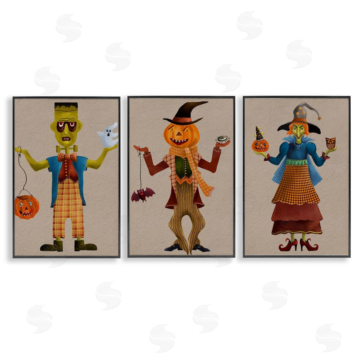 Fun Halloween Friends Black Frame Print Wall Art, Home Decor by Regina Moore