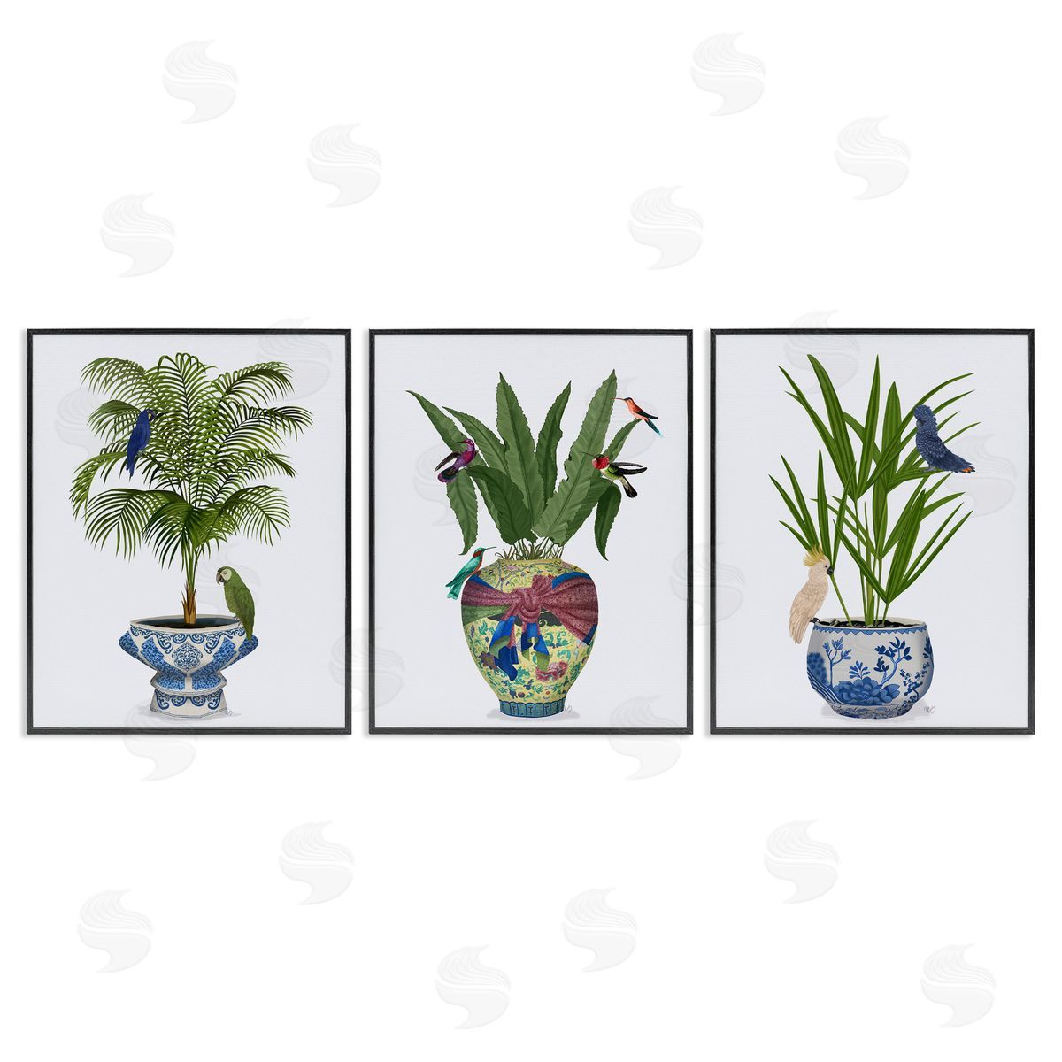 Traditional House Plant Vases Black Frame Print Wall Art, Home Decor by Fab Funky