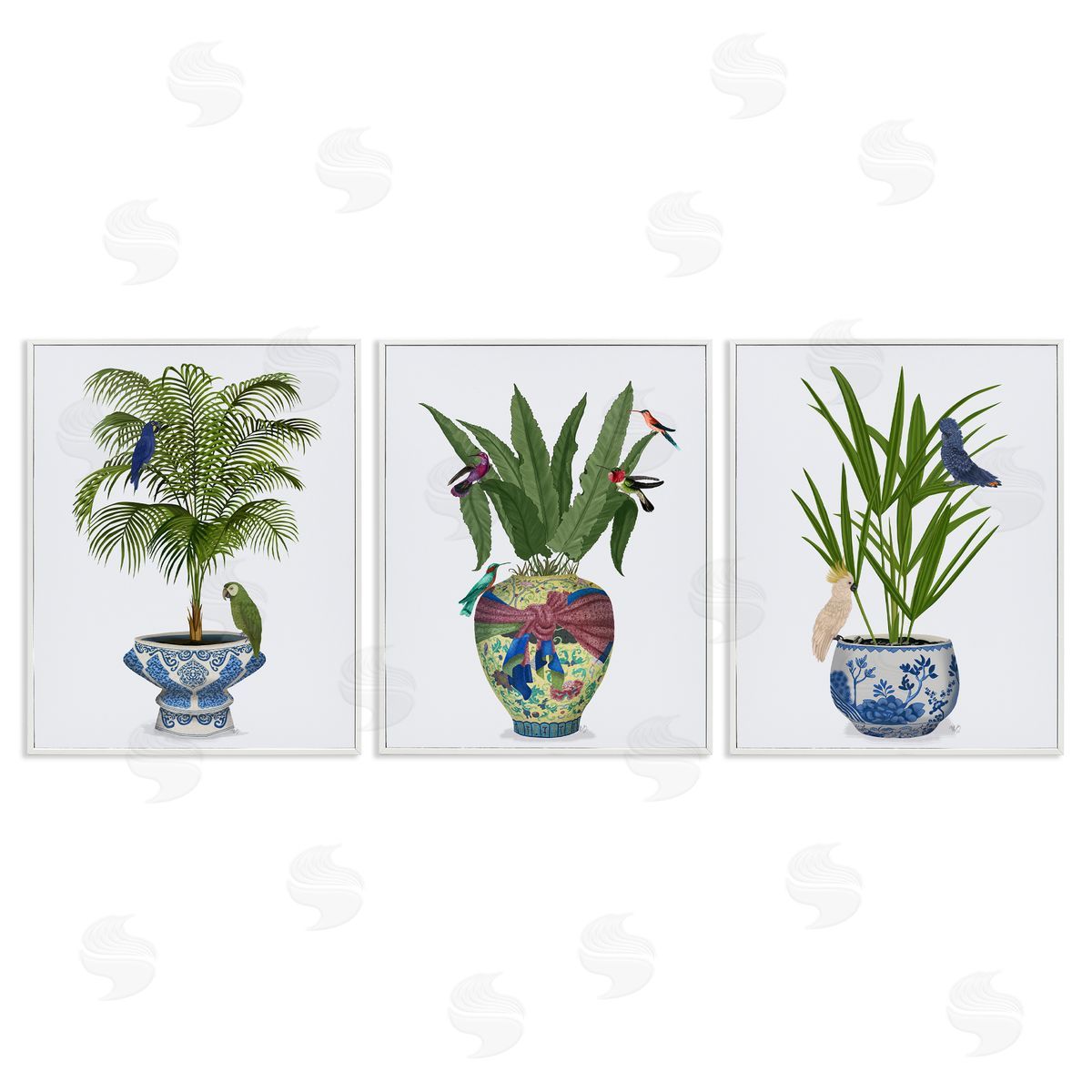 Traditional House Plant Vases White Frame Print Wall Art, Home Decor by Fab Funky