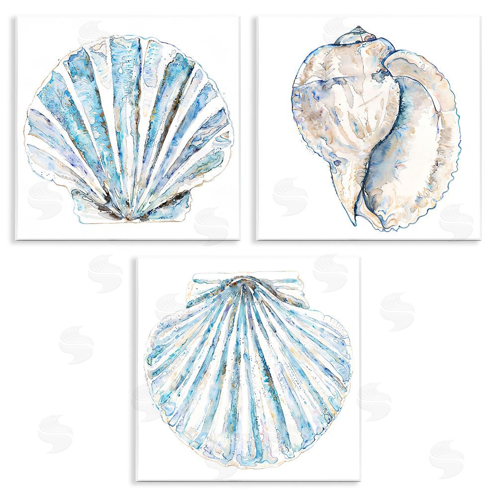 Christine Zalewski Clam & Conch Watercolors Wooden Wall Plaque Art Print