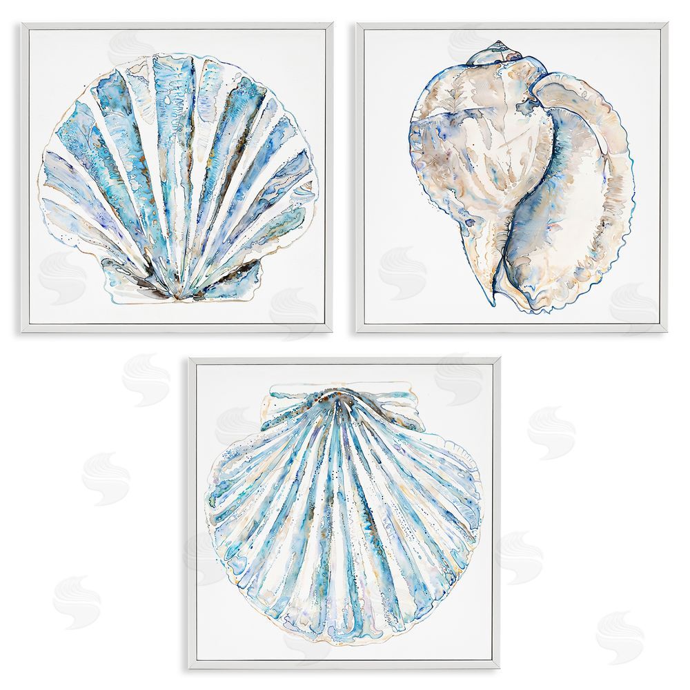 Christine Zalewski Clam & Conch Watercolors White Framed Giclee Wall Art Print