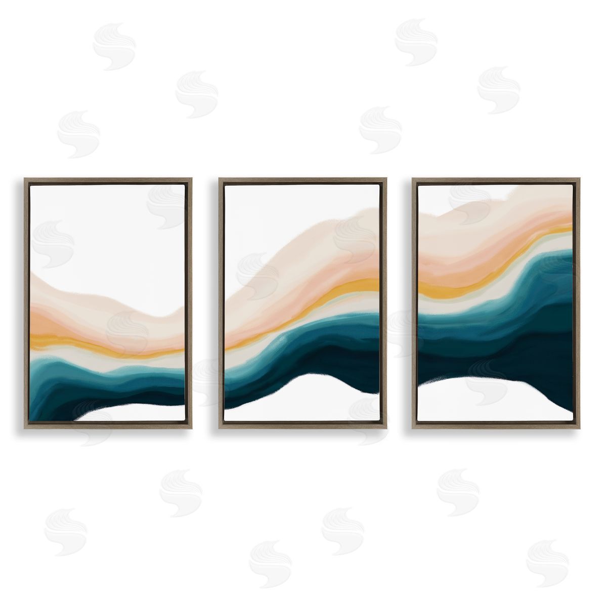 Fluid Peach Swirl Brown Floating Frame Canvas Wall Art, Home Decor by JJ Design House, LLC